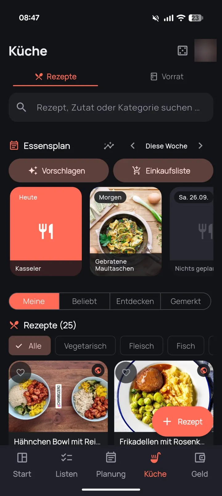 Hestia: Küche mit Essensplan und Rezepten